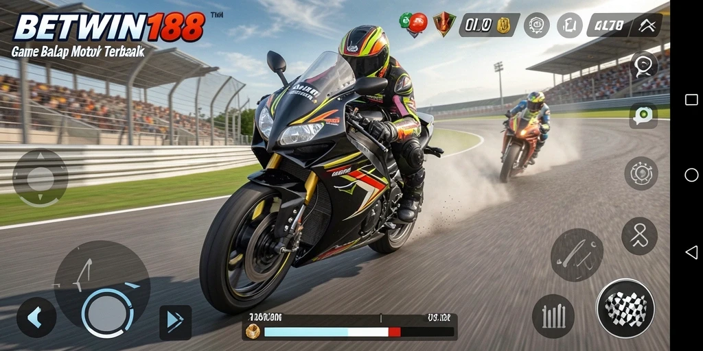 Screenshot BETWIN188 menampilkan aksi balap motor yang dinamis dan mendebarkan.