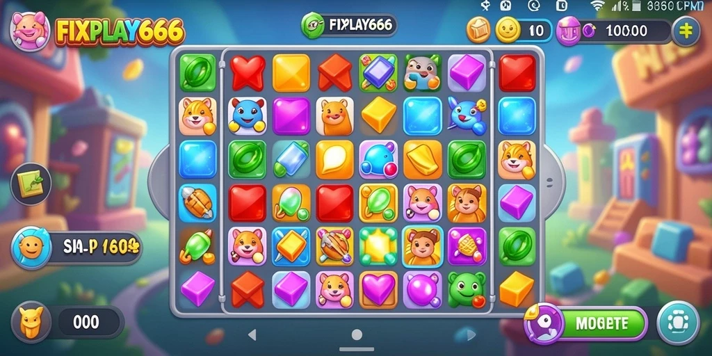 Tampilan gameplay seru dari FIXPLAY666 dengan kombinasi Match-3.