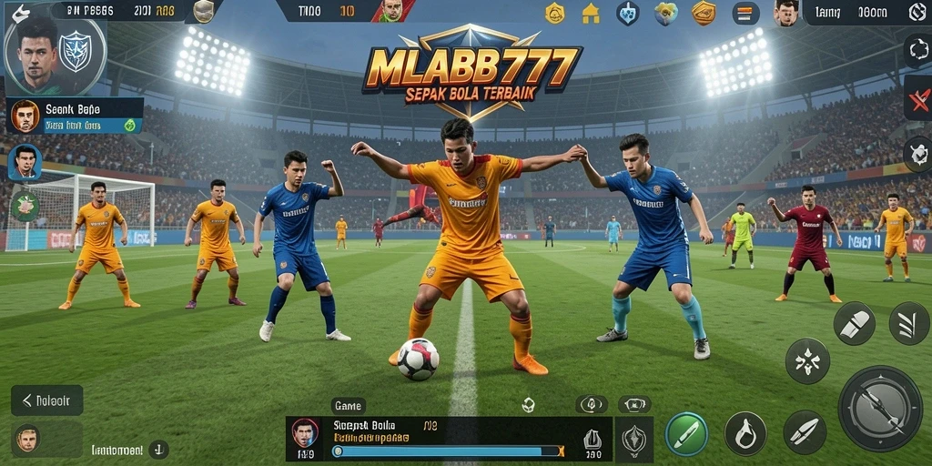 Tampilan gameplay seru dalam MLBB777 yang penuh aksi sepak bola.